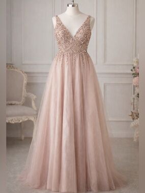 ✨PromGirl Blush Pink Beaded Tulle Ball Gown Dress Size 10 NWT Formal Prom✨